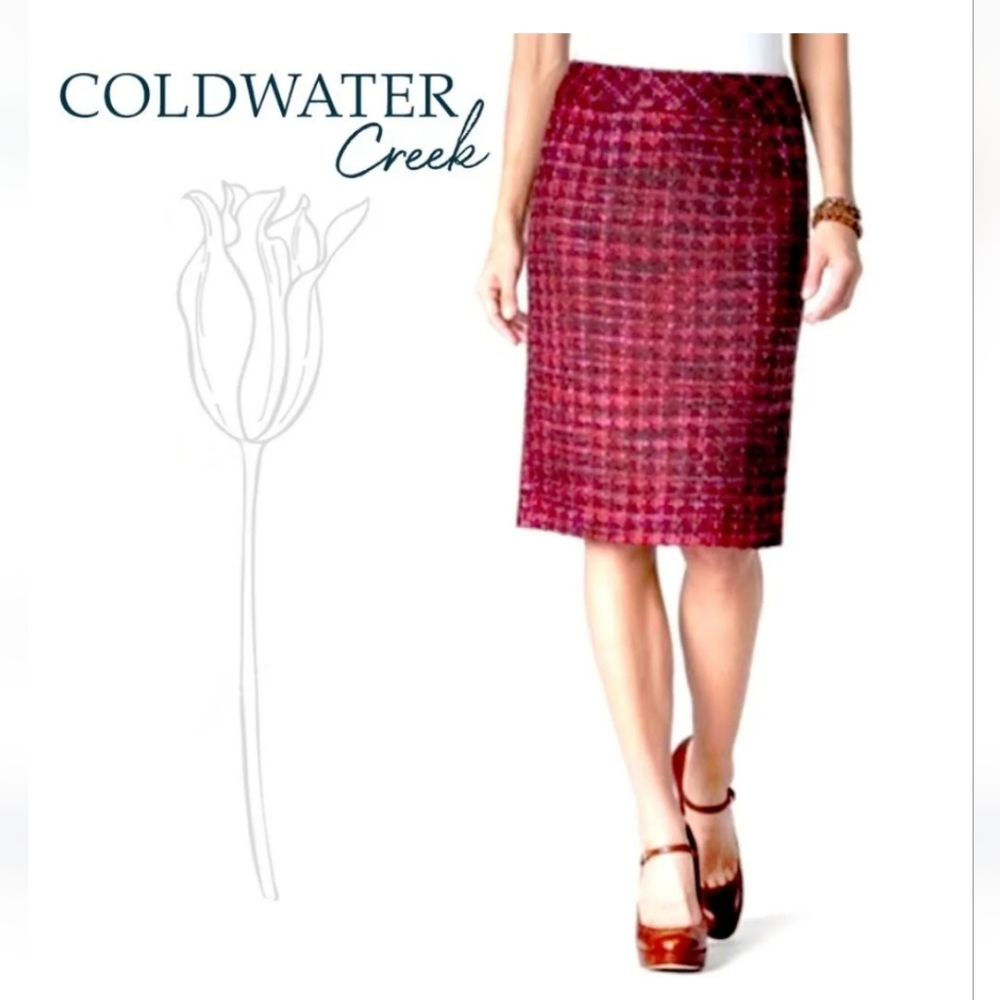 Coldwater Creek Rosy Boucle Tweed Pencil Skirt size 6 Blend wool